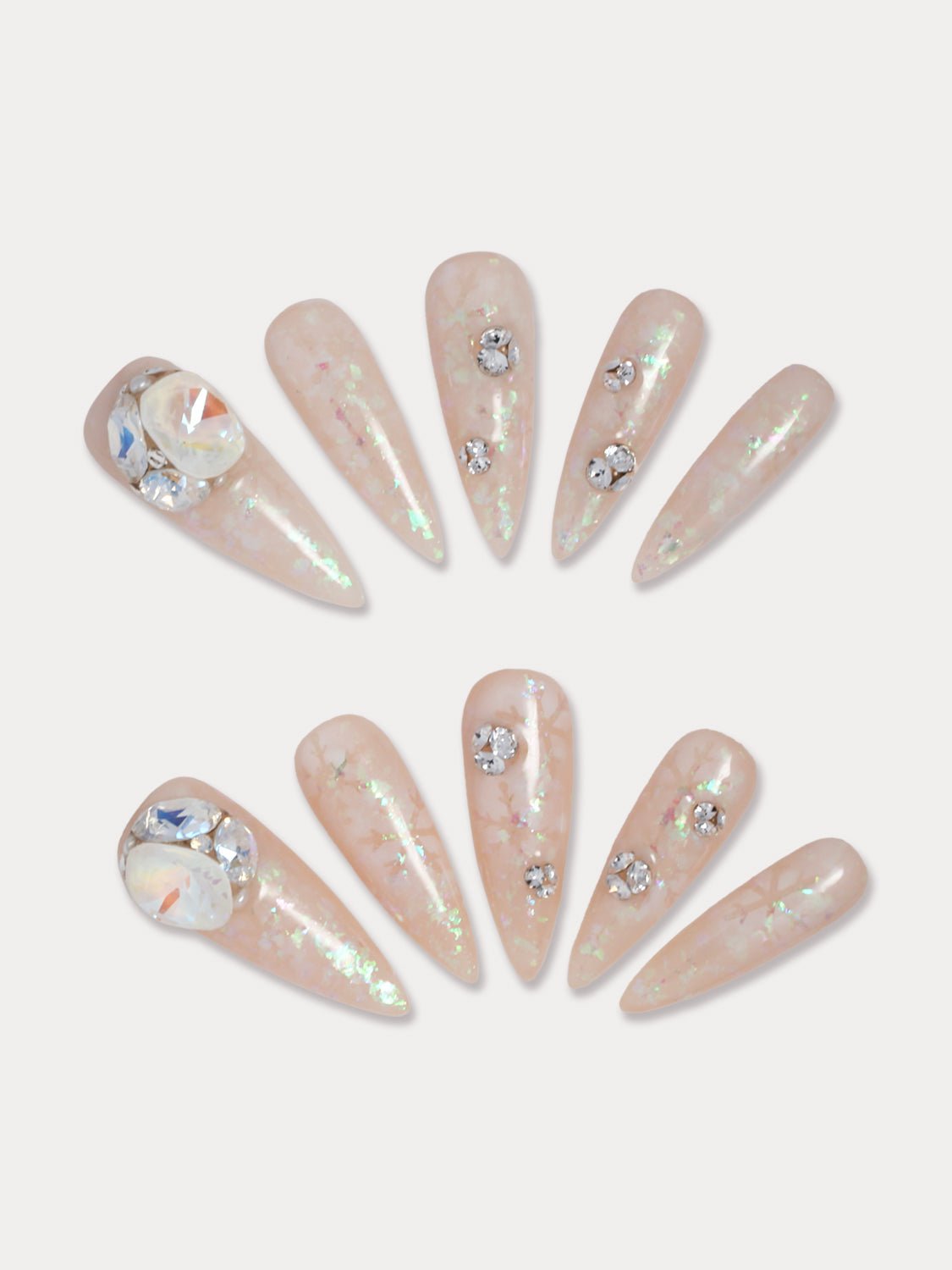 White Press on Nails With Rhinestones 