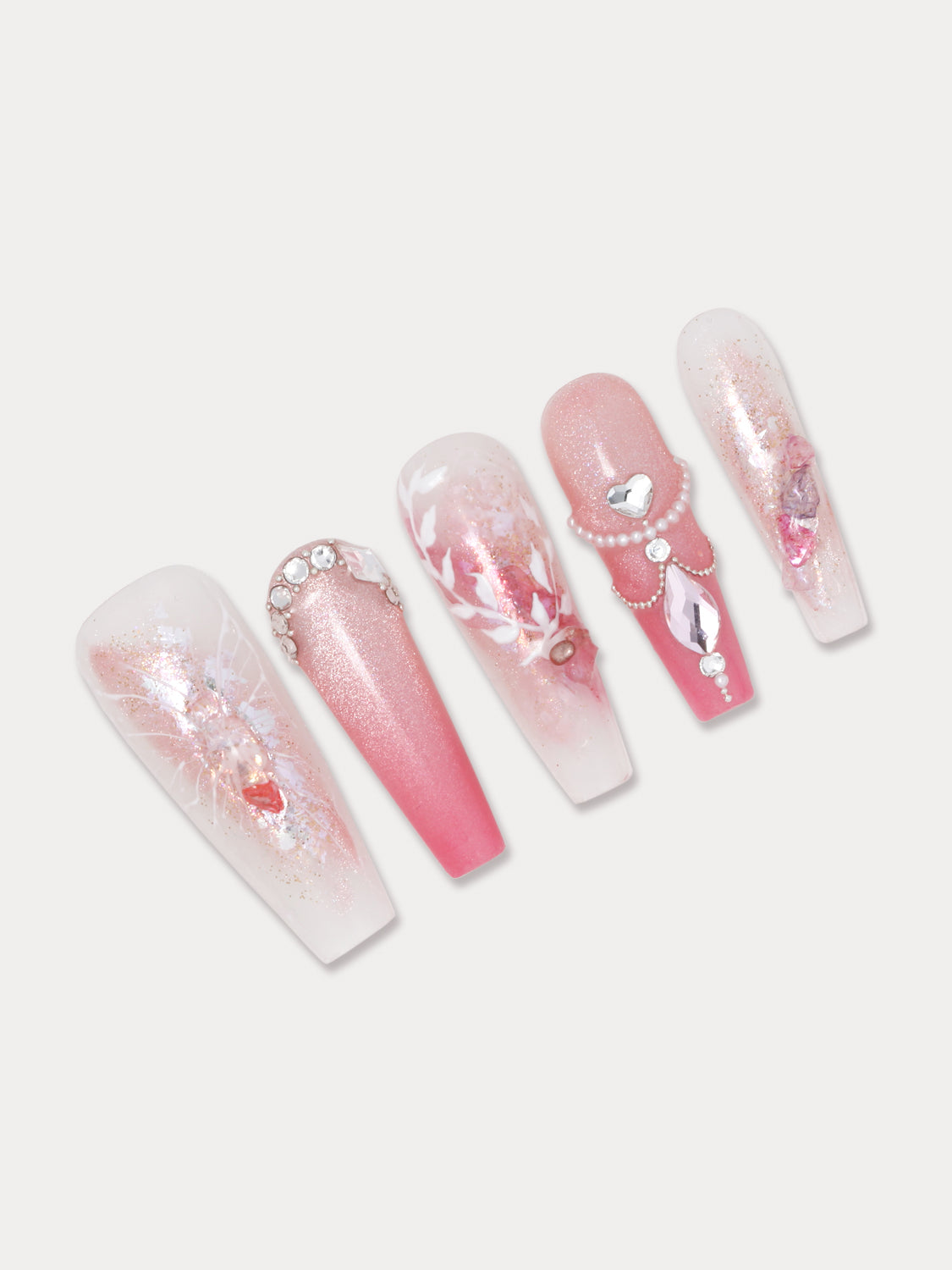 MIEAP Secret Garden Nail Set draws inspiration from a palace garden. It features hand-painted butterflies and roses to create a vibrant and fluttering floral sensation. And incorporates cat's eye gel, rhinestones, pearls, and more for a luxurious palace-like extravagance. The caviar embedding technique adds to the royal ambiance. #MIEAPnails #pressonnail #acrylicnail #nails #nailart #naildesign #nailinspo #handmadenail #summernnail #nail2023 #graduationnail #datingnail #promnail #pinknail 
