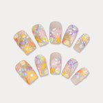 MIEAP Colorful Flower press on nail set captures the essence of blooming flowers in vibrant hues. The bold and vivid colors go beyond the delicate sprouts of spring, exuding the energetic and passionate ambiance of summer. #MIEAP #MIEAPnails #pressonnail #falsenail #acrylicnail #nails #nailart #naildesign #nailinspo #handmadenail #summernail #nail2023 #graduationnail #luxurynail #shortnail #squarenail #colorfulnail #floralnail #datingnail #promnail