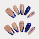 MIEAP Klein Blue Geometric Pattern press on nail set with coffin nail shape nail boast a stunning cobalt blue hue and simple geometric lines, adding a modern touch to your look. Whether you're headed to the office or a special event, these false nails are sure to make a statement. #MIEAP #MIEAPnails #pressonnail #acrylicnail #nails #nailart #naildesign #nailinspo #handmadenail #summernail #nail2023 #graduationnail #classicnail #coffinnail #bluenail #shortnail