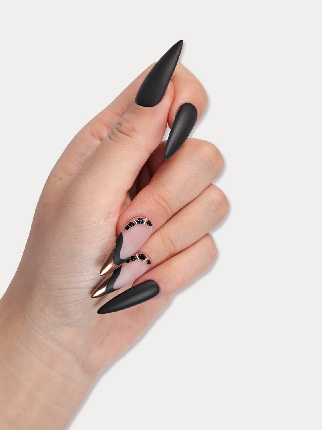 White, black, gold stud nails | Jordie M.'s (jordie_m) Photo | Beautylish