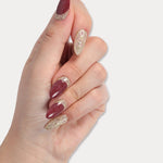 MIEAP Red Palace press on nails features intricate gold floral carvings and a red stone texture gel. The design showcases impeccable craftsmanship, while the stone texture exudes a sense of opulence and grandeur, reminiscent of a bygone era’s magnificence and sophistication. #MIEAP #MIEAPnails #pressonnail #falsenail #acrylicnail #nails #nailart #naildesign #nailinspo #handmadenail #autumnnail #nail2023 #graduationnail #shortnail #rednail #floralnail #datingnail #promnail